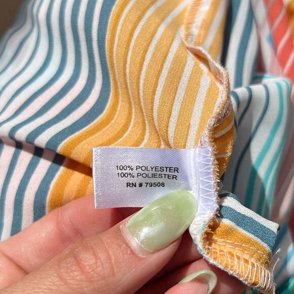 Women's Multicolor Rainbow Striped Chiffon Sleeveless Side Tie Front Top Medium - Picture 9 of 9